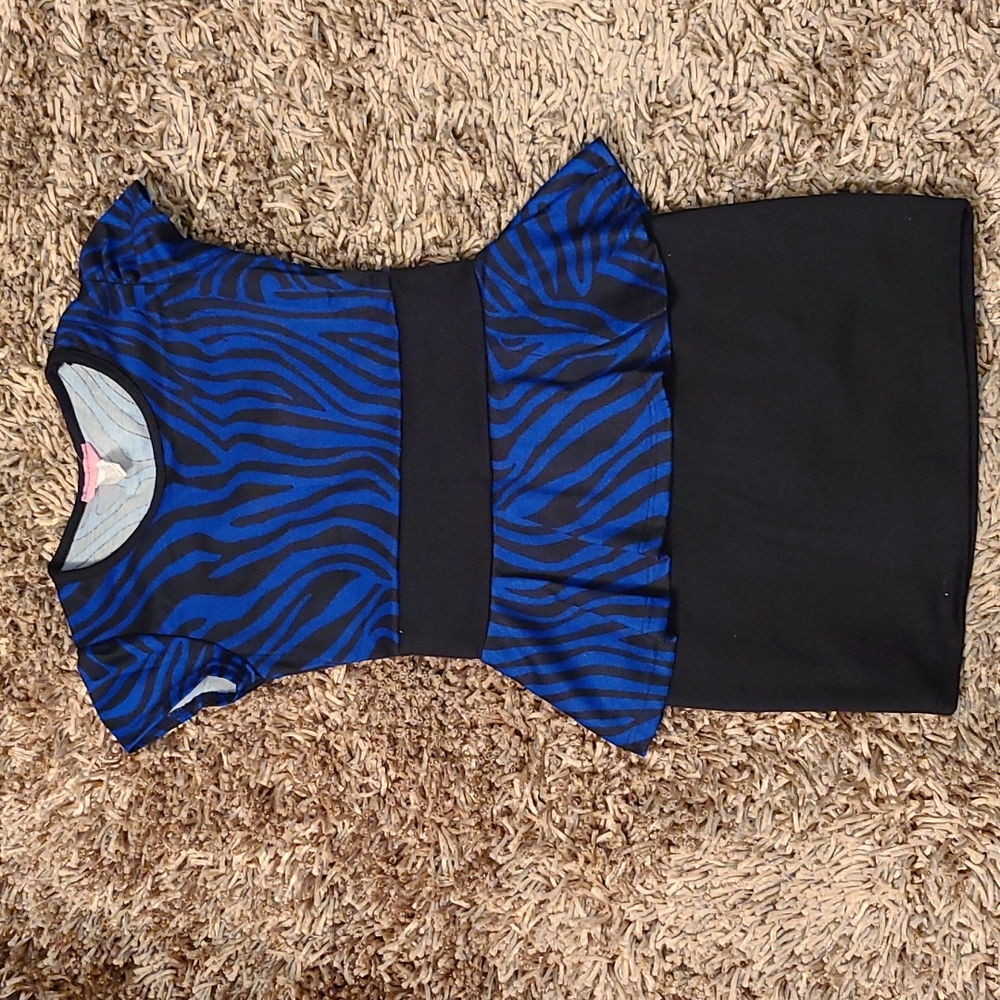 Peplum Effect Blue and Black Dress